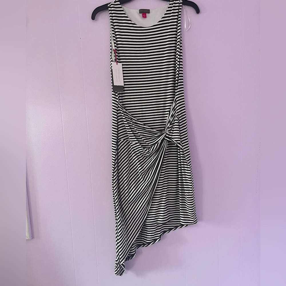 Vince Camuto Asymmetrical Black and White Stripes Sleeveless Dress Size …